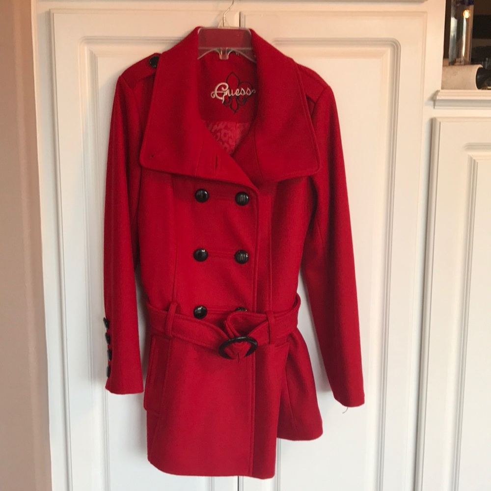 Guess women’s red wool blend pea coat